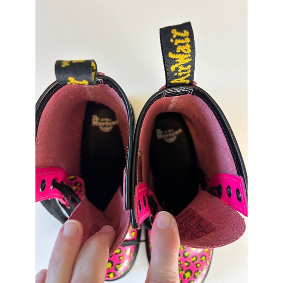 Dr Martens 1460 Neon Pink Lime Leopard Print Patent Leather Boots  Womens 6 - Picture 5 of 7